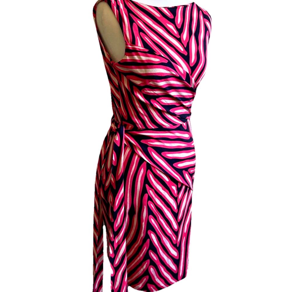 y2k Diane Von Furstenberg silk wrap dress pink tiger stripe career luxury 90s
